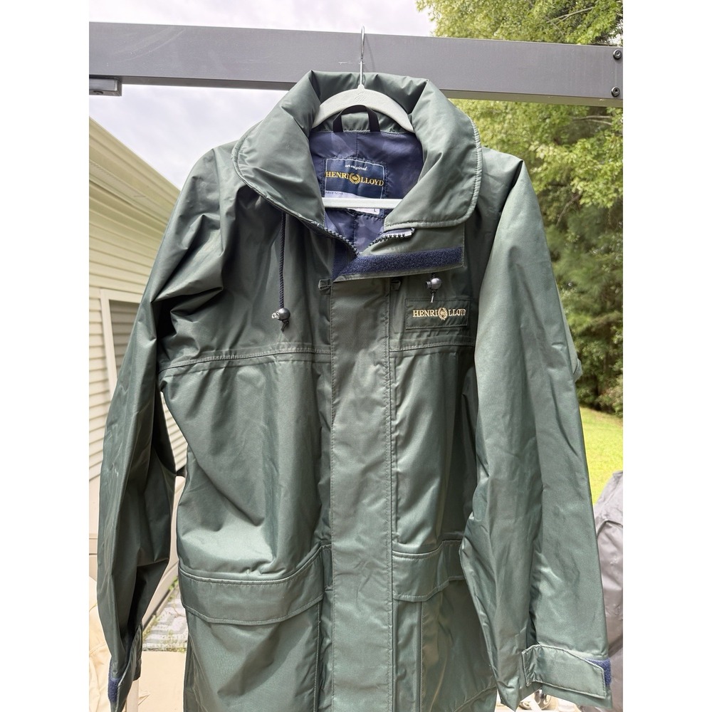 Vintage Henri Lloyd Sailing Jacket Men L Green Hooded Foul Weather Coat.    5320